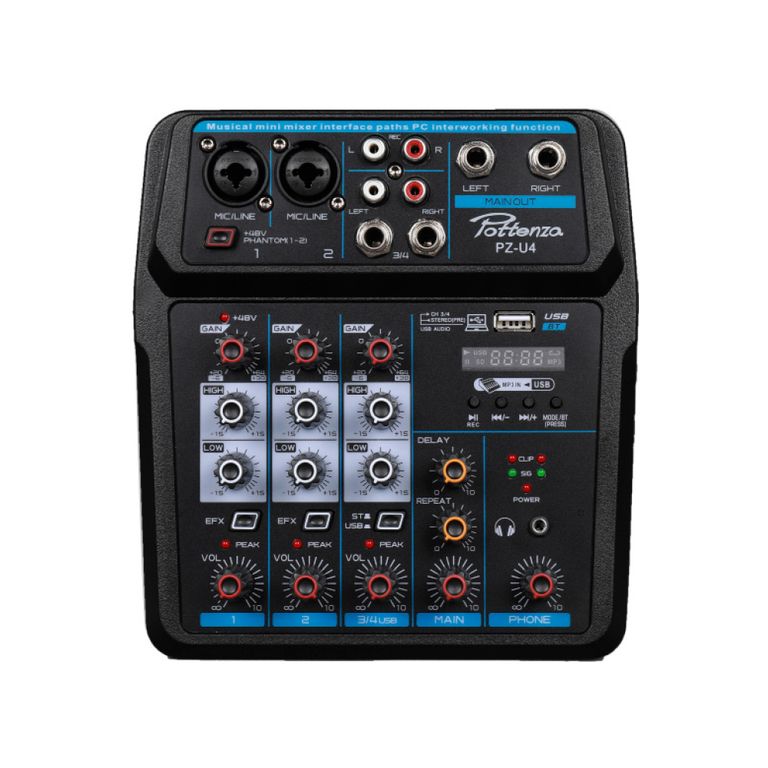 Mezcladora Audio 4 Canales Pottenza PZ-U4