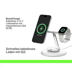 BELKIN - Soporte de carga inalámbrica magnético 3 en 1 con Qi2 de 15 W Blanco