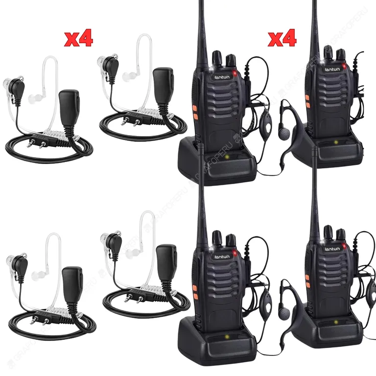 04 Radio Walkie Talkie Seguridad + 04 Audifono Microfono Tactico