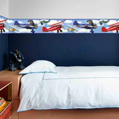 GENERICO - Cenefa Infantil Autoadhesiva para niños – Azul de aviones – 5.92 mts