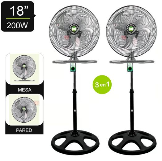 VENTILADOR BOSSKO 3 EN 1 DE 18″ 200W X2UNIDADES