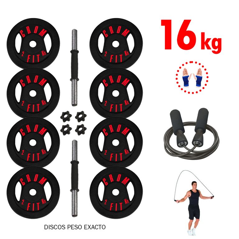 Super Pesas16kg Mancuernas PVC + Soga para Saltar+Guantes