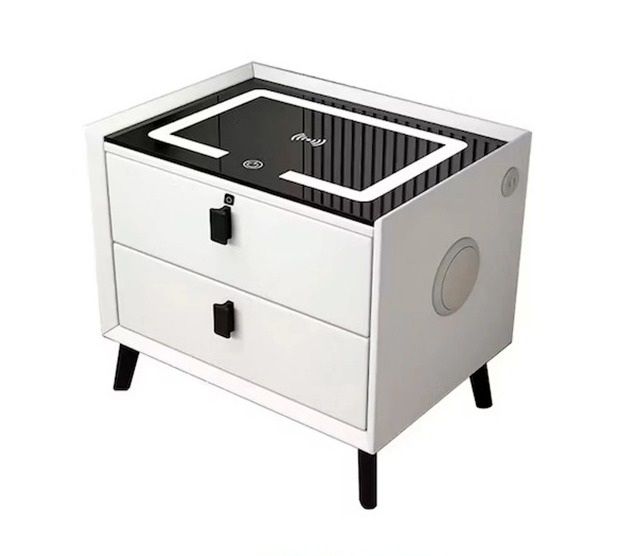 MESA DE NOCHE SMART BLUETOOTH - CARGADOR INALAMBRICO BLANCO 2 CAJONES