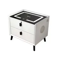 GENERICO - MESA DE NOCHE SMART BLUETOOTH - CARGADOR INALÁMBRICO BLANCO 2 CAJONES