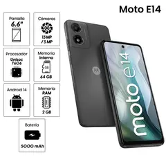 MOTOROLA - Celular Moto E14 64GB 2GB ram cámara principal 13MP frontal 5MP 66 Pulg gris