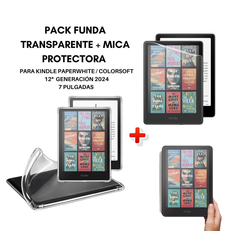 Funda Transparente + Mica para Kindle Paperwhite 7 pulgadas 2024