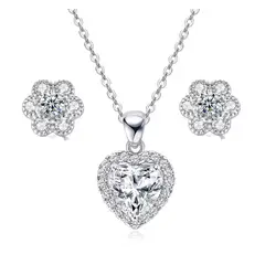 LA TIENDA 88 JOYAS Y ACCESORIOS - La Tienda 88 - Set Collar y Aretes Mujer Corazón Mio - Blanco