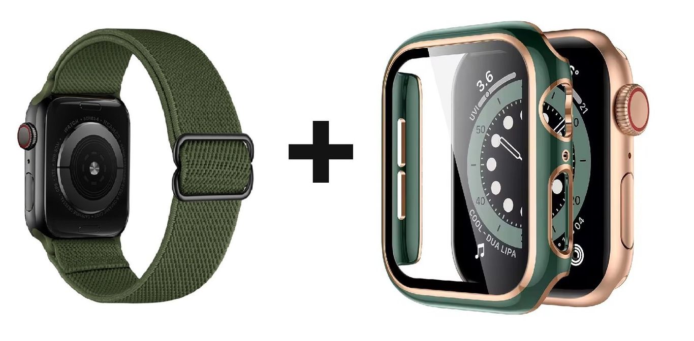 CORREA NYLON + BUMPER PARA APPLE WATCH VERDE BORDE DORARO 38 MM