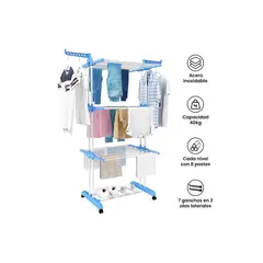 GENERICO - TENDEDERO DE ROPA MULTIFUNCIONAL PLEGABLE DE 3 NIVELES