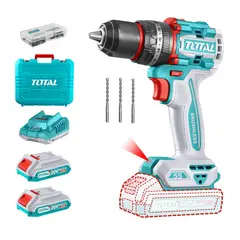 TOTAL TOOLS - Taladro percutor 55nm + 2 baterías y cargador Total