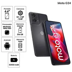 MOTOROLA - Celular G24 256GB 4GB ram cámara principal 50MP + 2MP frontal 8MP 66 gris