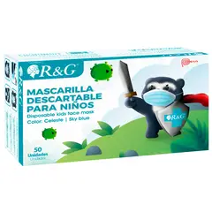 R&G - Mascarilla Descartable para Niños color Celeste Caja x 50 und -
