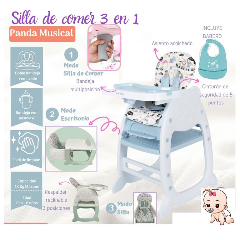 Silla de Comer con Mesa Recreativa con Babero y Plato