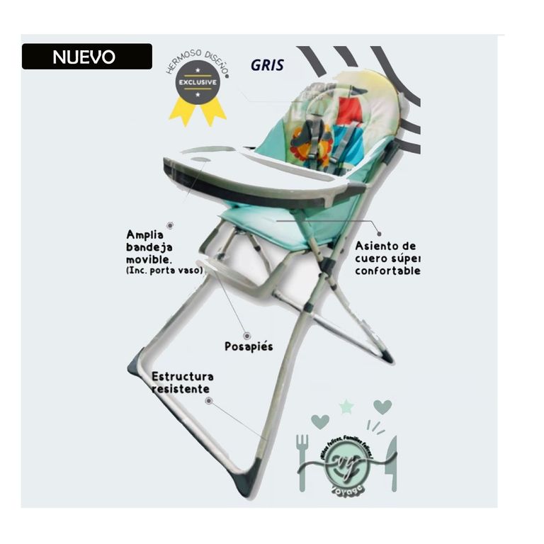 Silla de Comer con 5 Puntos de Arnés Gris