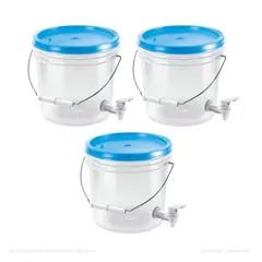 POLINPLAST - Set de 3 Baldes Transparentes 4L con Caño y Tapa de Color