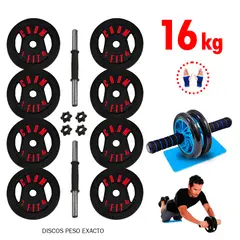 HOLGU - Super Set Pesas 16kg Mancuernas + Rueda Abdominal + Guantes