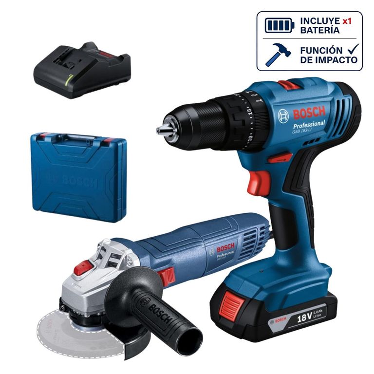 Taladro Percutor 3/8" GSB 183 + amoladora angular 710w
