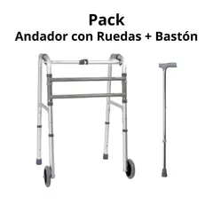 GENERICO - ANDADOR CON RUEDAS + BASTÓN SUPER PACK