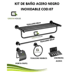 GREEN HOUSE - KIT DE BAÑO NEGRO ACERO INOXIDABLE COD07