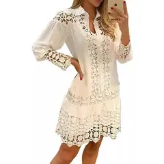 GIOIO - Vestido Camisa Color Sólido Manga Larga Moda Coreana