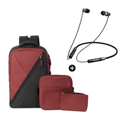 LENOVO - Audífono HE05 BT + Mochila Pack 3en1 Cruzado Porta Laptop Rojo
