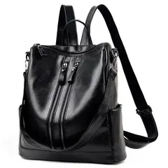 GENERICO - Mochila Antirrobo Cuero Sintético Pu Negro 3 Cierres Antirrobo