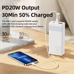 REMAX - POWER BANK 30000MAH RPP-320 , 22.5w + CABLE USB ALEACION DE ZINC A-C , BLANCO