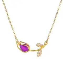 GENERICO - Collar Tulipan Piedra Morada Mujer Moda Pendiente
