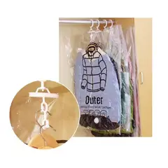 GENERICO - Bolsa al Vacio con Ganchos para Colgar Abrigos Sacos Casacas Pack x3unid + Succionador Manual