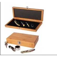 GENERICO - Set de vino 4 pzas con estuche en cja de madera