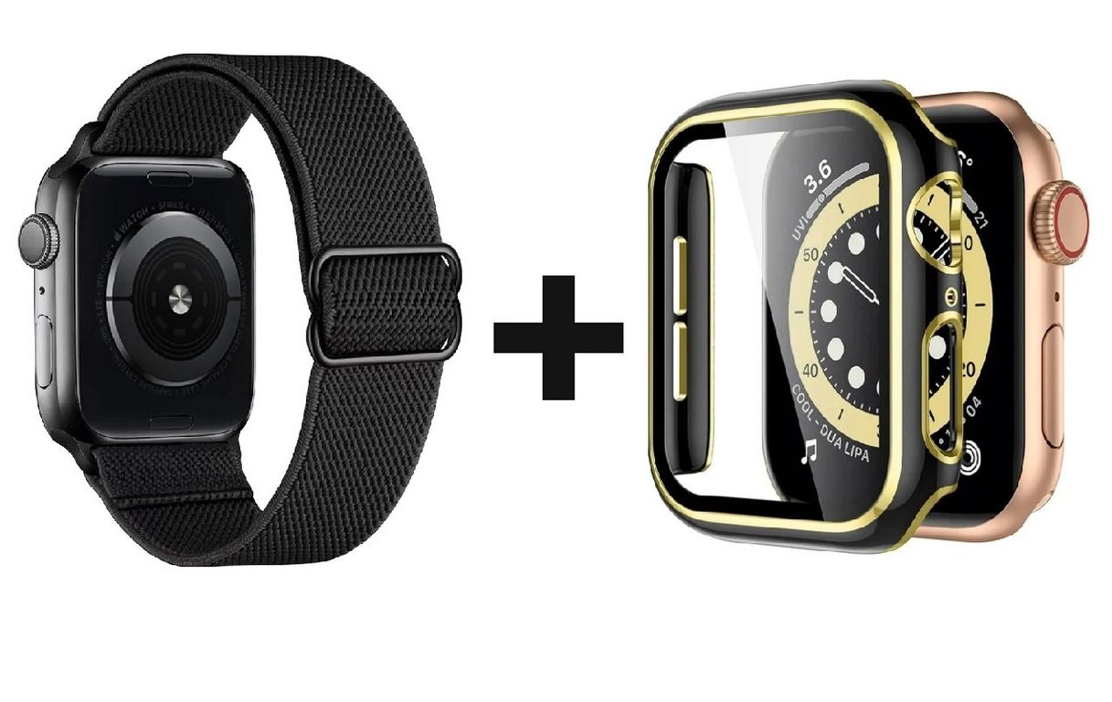 CORREA NYLON + BUMPER PARA APPLE WATCH NEGRO BORDE DORARO 41 MM