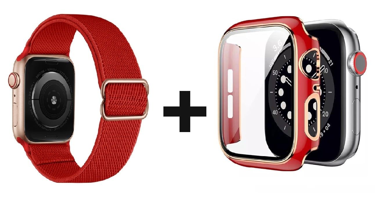 CORREA NYLON + BUMPER PARA APPLE WATCH ROJO BORDE DORARO 41 MM