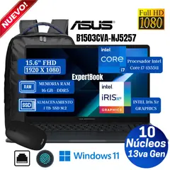 ASUS - Laptop ExpertBook B1503CVA-NJ5257, 15.6” FHD, Intel Core i7-1355U, Ram 16GB, Ssd 1 TB, Win 11