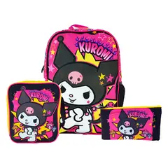 SCOOL - SET KOMBAT MOCHILA + LONCHERA + CARTUCHERA TELA KUROMI