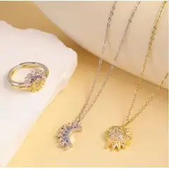 GENERICO - Collar más Anillo Novios Parejas Sol Luna Regalo Especial