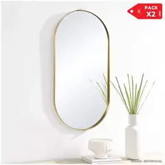 INSPIRA MARKET - Espejo decorativo Bandeja Organización Oval Pack x2 Dorado