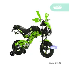 GENERICO - Bicicleta aro 16 para niño modelo moto Green