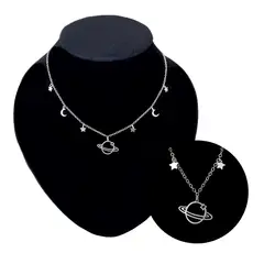 GENERICO - Collar Mujer Estrella Luna Saturno Regalo San Valentín Plata 925