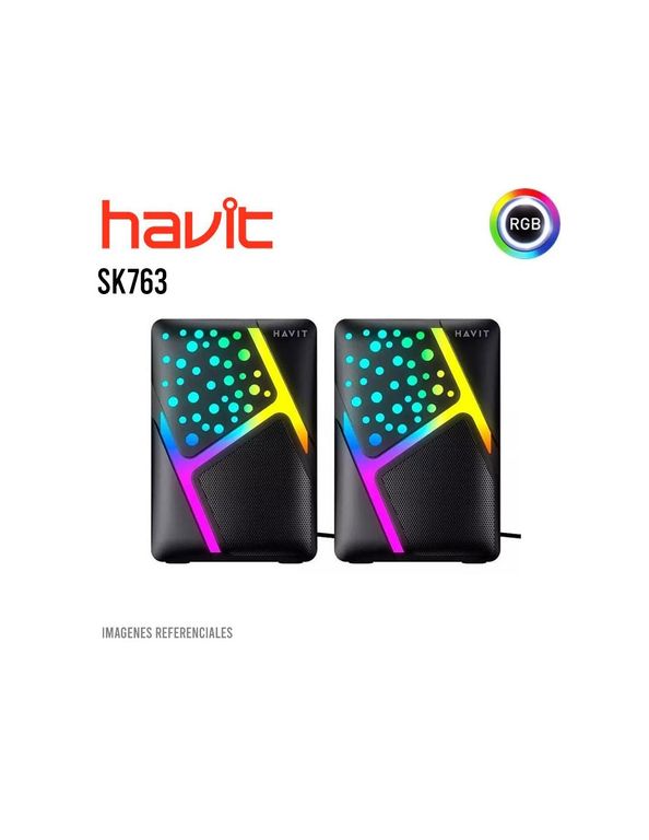 Parlante Gamer RGB SK763 2.0 estéreo mini Jack 3.5mm color Negro