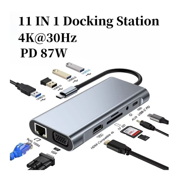Adaptador USB tipo C a 11 en 1 hub a HDMI 4K RJ45 PD SD Usb MacBook