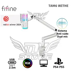 FIFINE - Micrófono Gamer TAM 6 WHITE Soporte de brazo