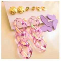 FERNANDA ROMERO JOYAS Y ACCESORIOS - Set Estuche Aretes x 6 Pares Variados - Mariposas Eslabones