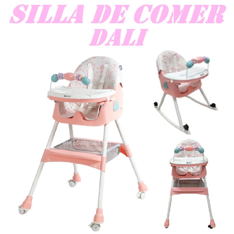 Nueva Silla de Comer Mecedora Plegable Dali con Ruedas -Rosa