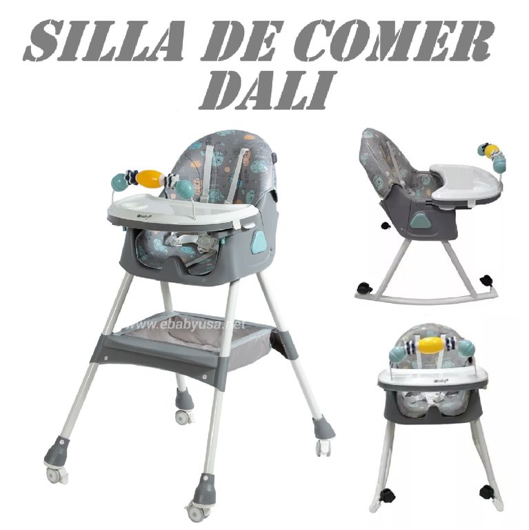 Nueva Silla de Comer Mecedora Plegable Dali con Ruedas -Gris