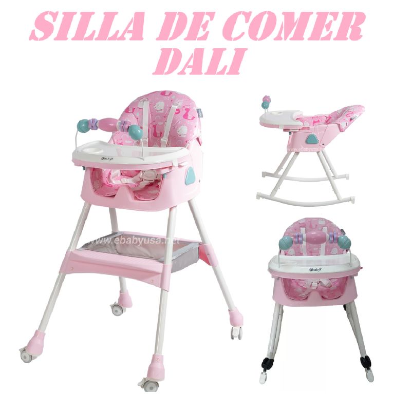 Nueva Silla de Comer Mecedora Plegable Dali con Ruedas -Rosa