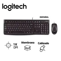 LOGITECH - Teclado y Mouse MK120 USB con Cable Diseño Ergonómico