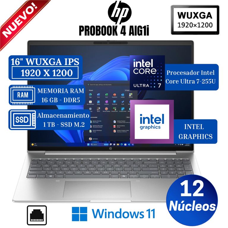 Laptop Probook 4 AIG1i 16” WUXGA IPS,Core Ultra 7-255U, Ram 16GB, Ssd 1TB, Win 11 Pro
