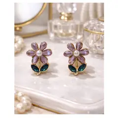 FERNANDA ROMERO JOYAS Y ACCESORIOS - Hermosos y Delicados Aretes Diseño de Flores con Cristales Pegados