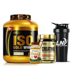 LEVEL PRO - Iso Gold whey 3 kg vainilla + Creatina 250 g + Omega 3 herbalmax 100 cap + shaker