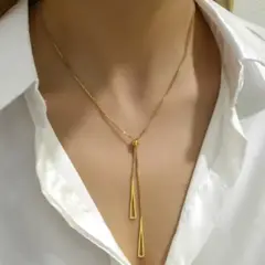 GENERICO - Collar largo Triangular Moderno Dorado